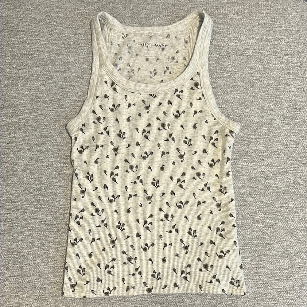 American Eagle Gray Floral Tank Top